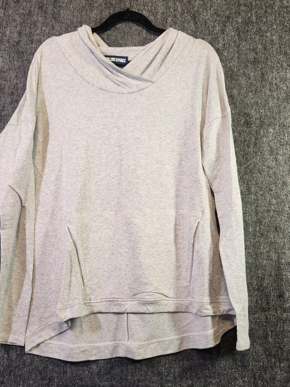 Ink Love and Peace Gray Crossover Cowl Neck Hoodie Sweatshirt Thumbholes Size L